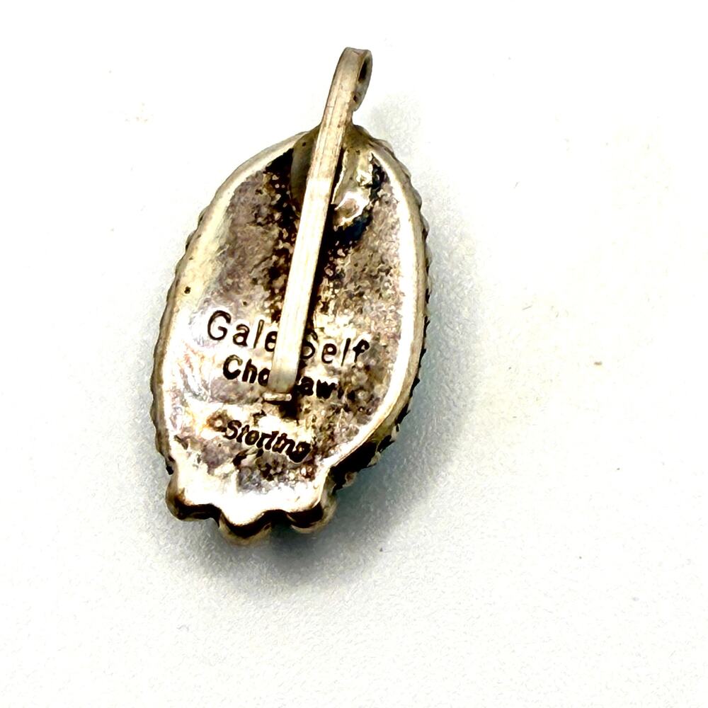 Vintage 90s Signed Gale Self Choctaw Sterling Silver Turquoise Pendant - Picture 6 of 7
